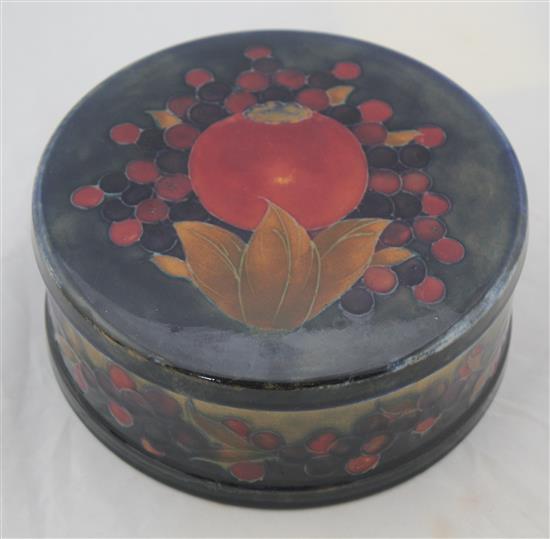 A William Moorcroft pomegranate circular box and cover, c.1920, 16cm